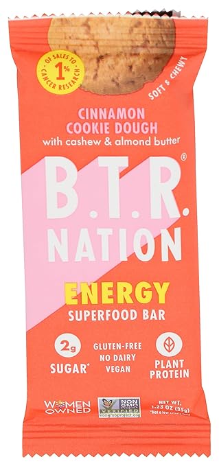 BTR Nation Cinnamon Cookie Dough Protein Bar – 1.23 OZ – Vegan High Protein Snack