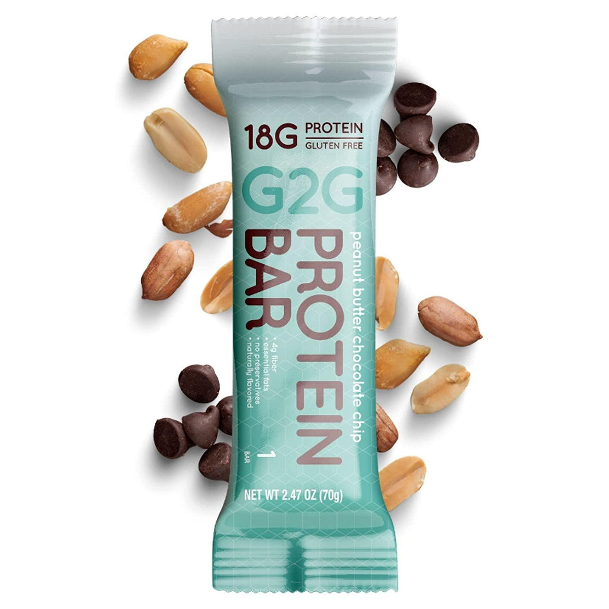 G2G Bar Peanut Butter Chocolate Chip Crispy Protein Bar – 2.47 OZ – High Protein Snack