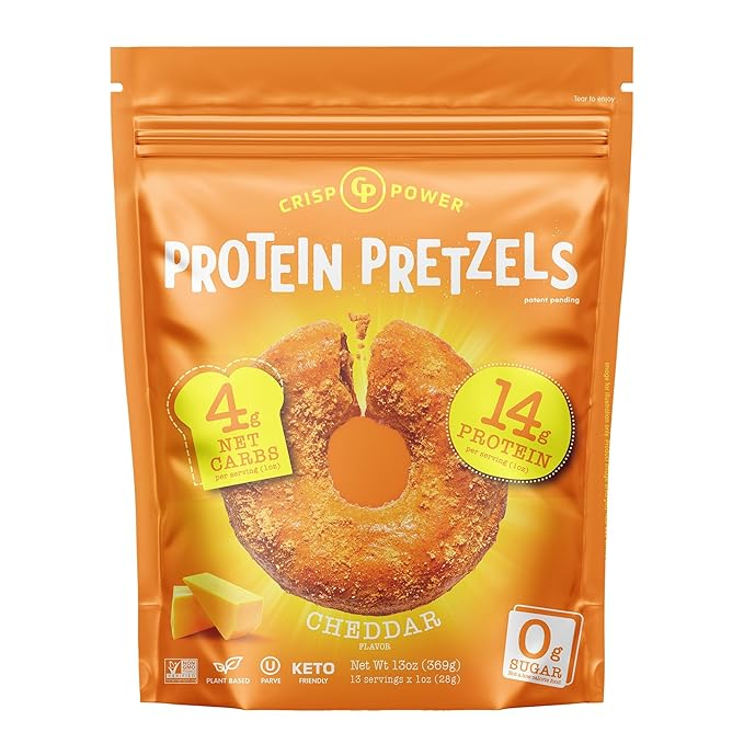 Crisp Power Cheddar Protein Pretzels – 13  OZ – Protein Snack
