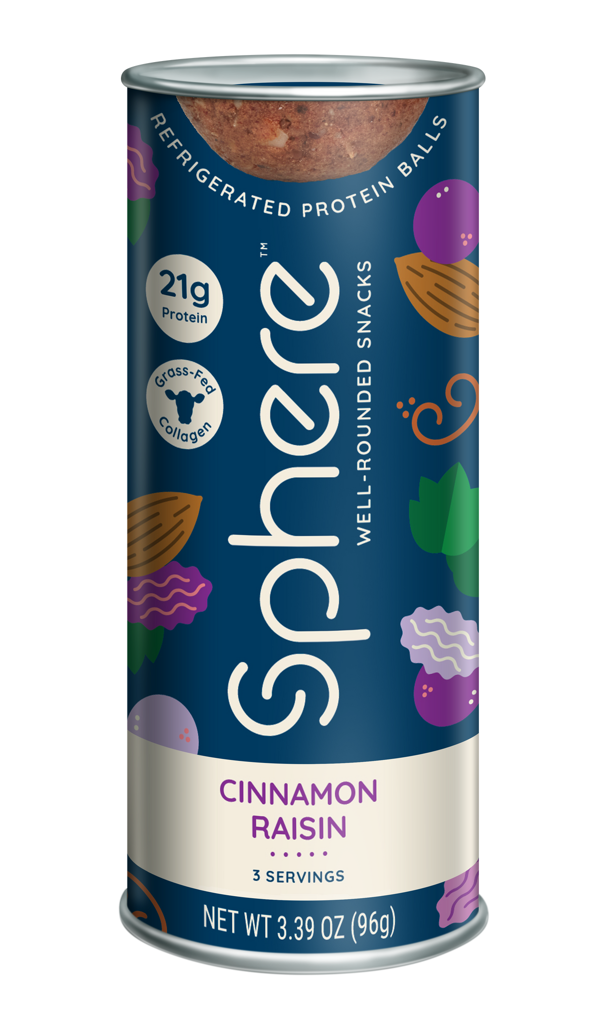 Sphere Snacks Cinnamon Raisin Protein Ball – 3.39 OZ – Protein Snack