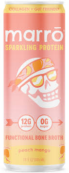 Marro Peach Mango Sparkling Bone Broth – 12 OZ – High Protein Snack