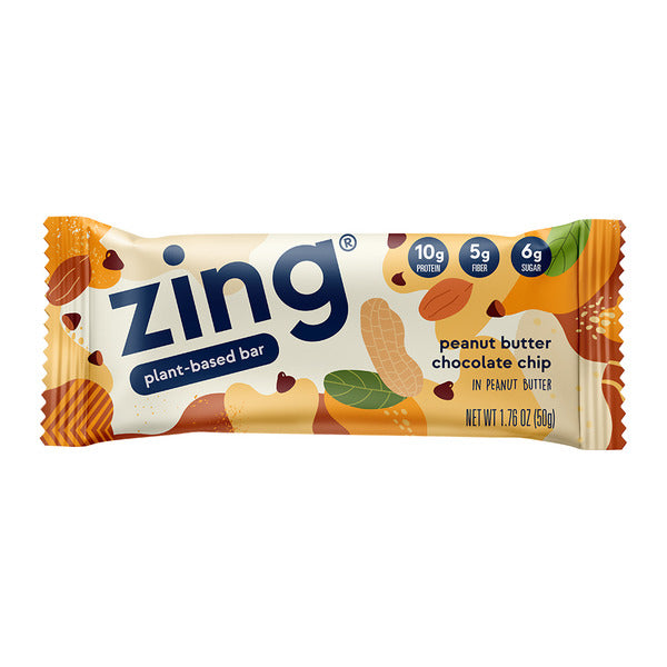Zing Bars Peanut Butter Chocolate Chip Nutrition Bars – 1.76 OZ – Protein Snack