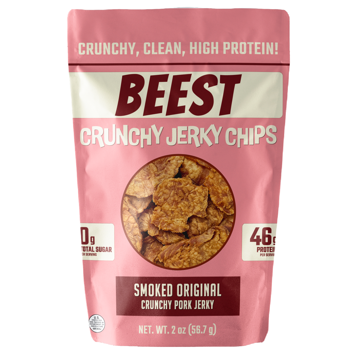 BEEST Snacks Smoked Original Pork Jerky Chips – 2 OZ – Protein Snack
